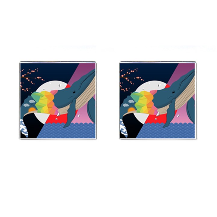 Whale Moon Ocean Digital Art Cufflinks (Square)