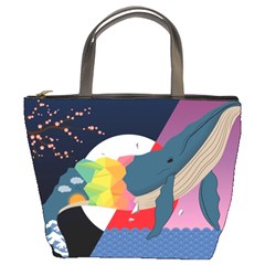 Whale Moon Ocean Digital Art Bucket Bag