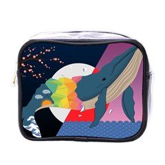 Whale Moon Ocean Digital Art Mini Toiletries Bag (one Side) by Jancukart