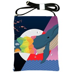 Whale Moon Ocean Digital Art Shoulder Sling Bag by Jancukart