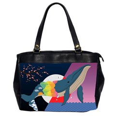 Whale Moon Ocean Digital Art Oversize Office Handbag (2 Sides) by Jancukart