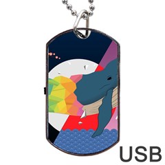 Whale Moon Ocean Digital Art Dog Tag Usb Flash (one Side)