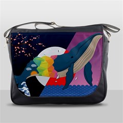 Whale Moon Ocean Digital Art Messenger Bag