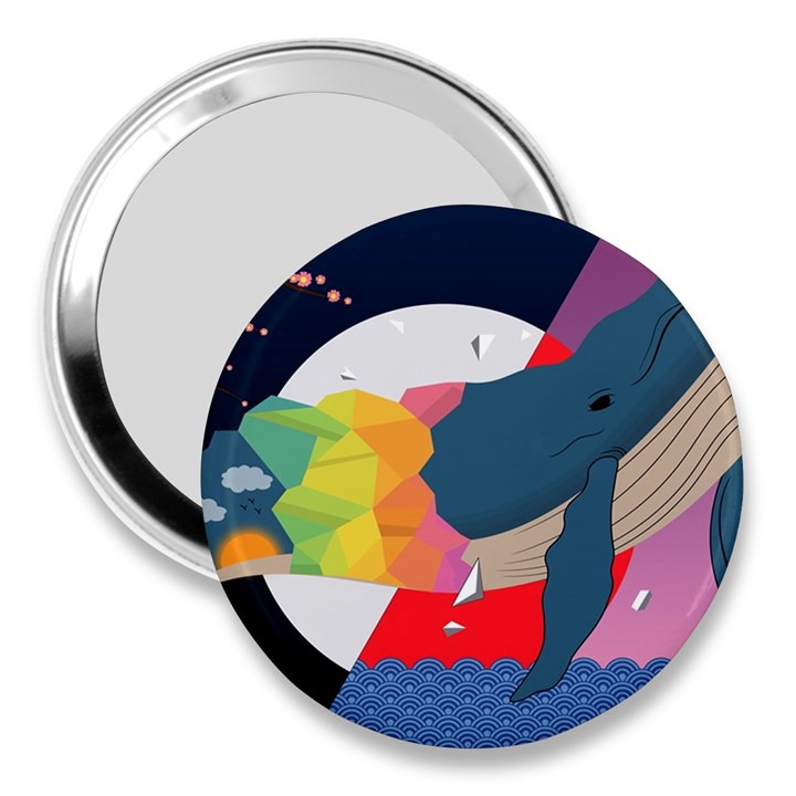 Whale Moon Ocean Digital Art 3  Handbag Mirrors