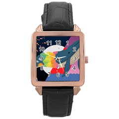 Whale Moon Ocean Digital Art Rose Gold Leather Watch  by Jancukart