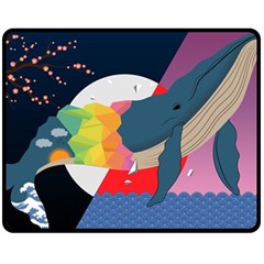 Whale Moon Ocean Digital Art Fleece Blanket (medium)