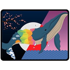 Whale Moon Ocean Digital Art Fleece Blanket (large) by Jancukart