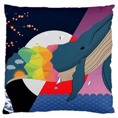 Whale Moon Ocean Digital Art Standard Premium Plush Fleece Cushion Case (one Side) by Jancukart