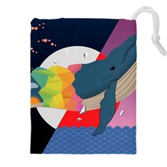 Whale Moon Ocean Digital Art Drawstring Pouch (4xl) by Jancukart