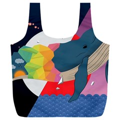 Whale Moon Ocean Digital Art Full Print Recycle Bag (xxl) by Jancukart