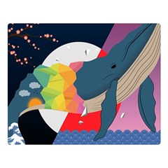 Whale Moon Ocean Digital Art One Side Premium Plush Fleece Blanket (large)