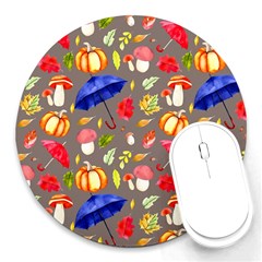 Autumn Seamless Background Leaves Round Mousepad by Jancukart