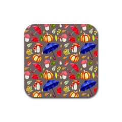 Autumn Seamless Background Leaves Rubber Coaster (square)