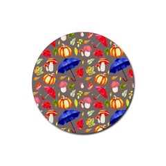 Autumn Seamless Background Leaves Rubber Coaster (round)