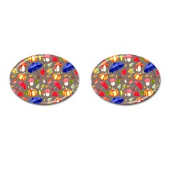 Autumn Seamless Background Leaves Cufflinks (oval)