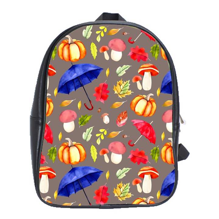 Autumn Seamless Background Leaves School Bag (XL)