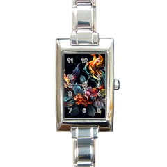 Flowers Flame Abstract Floral Rectangle Italian Charm Watch by Jancukart