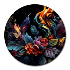 Flowers Flame Abstract Floral Round Mousepad