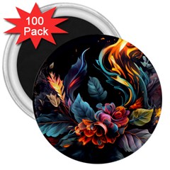 Flowers Flame Abstract Floral 3  Magnets (100 Pack) by Jancukart