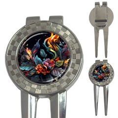 Flowers Flame Abstract Floral 3-in-1 Golf Divots