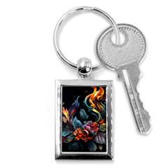 Flowers Flame Abstract Floral Key Chain (rectangle)