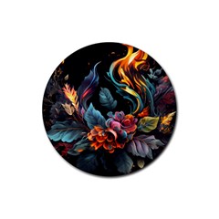 Flowers Flame Abstract Floral Rubber Round Coaster (4 Pack) by Jancukart