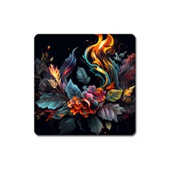 Flowers Flame Abstract Floral Square Magnet