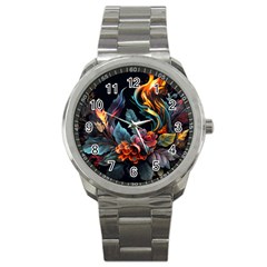 Flowers Flame Abstract Floral Sport Metal Watch