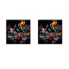 Flowers Flame Abstract Floral Cufflinks (square)