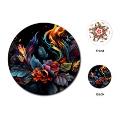 Flowers Flame Abstract Floral Playing Cards Single Design (round)