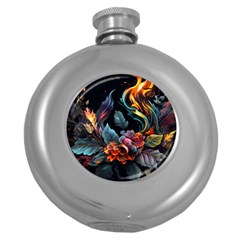 Flowers Flame Abstract Floral Round Hip Flask (5 Oz)