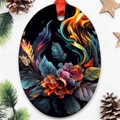 Flowers Flame Abstract Floral Oval Ornament (two Sides) by Jancukart