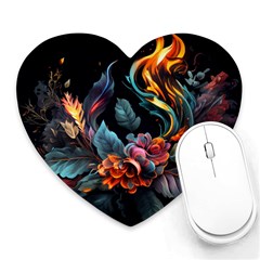 Flowers Flame Abstract Floral Heart Mousepad