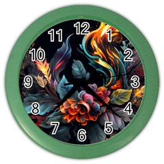 Flowers Flame Abstract Floral Color Wall Clock