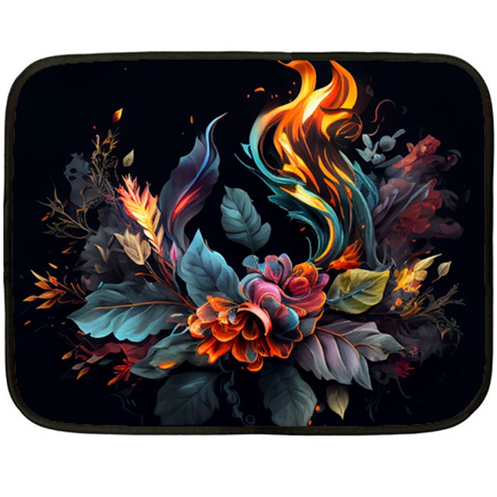 Flowers Flame Abstract Floral One Side Fleece Blanket (Mini)