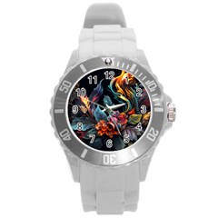 Flowers Flame Abstract Floral Round Plastic Sport Watch (l)