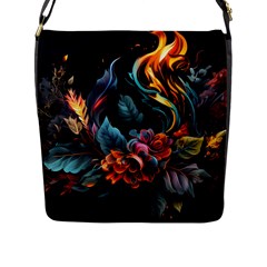 Flowers Flame Abstract Floral Flap Closure Messenger Bag (l)