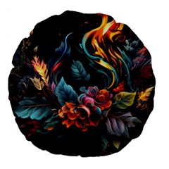 Flowers Flame Abstract Floral Large 18  Premium Flano Round Cushions