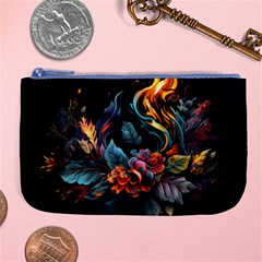 Flowers Flame Abstract Floral Large Coin Purse