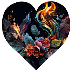 Flowers Flame Abstract Floral Wooden Puzzle Heart