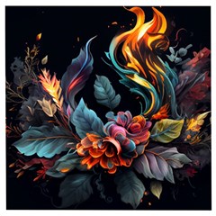 Flowers Flame Abstract Floral Wooden Puzzle Square