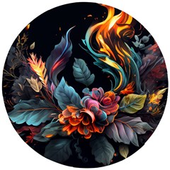 Flowers Flame Abstract Floral Wooden Puzzle Round