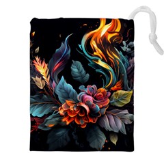 Flowers Flame Abstract Floral Drawstring Pouch (5xl) by Jancukart