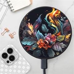 Flowers Flame Abstract Floral Wireless Fast Charger(black) by Jancukart