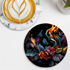 Flowers Flame Abstract Floral Uv Print Round Tile Coaster