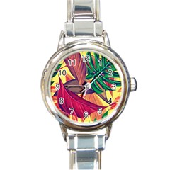 Monstera Tropical Design Beach Round Italian Charm Watch by Jancukart