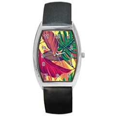 Monstera Tropical Design Beach Barrel Style Metal Watch by Jancukart