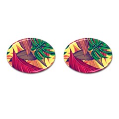 Monstera Tropical Design Beach Cufflinks (oval)