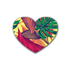 Monstera Tropical Design Beach Rubber Coaster (heart) by Jancukart