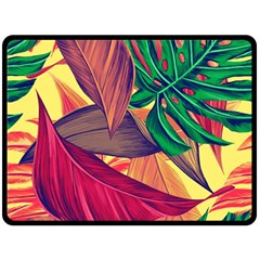 Monstera Tropical Design Beach One Side Fleece Blanket (large)